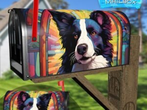 Stained Glass Border Collie Design Decorative Rural Farm Mailbox Cover