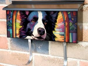 Stained Glass Border Collie Design Townhouse Mailbox Cover