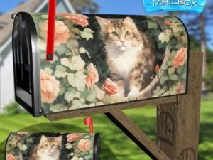 Vintage Cat and Roses Decorative Rural Farm Mailbox Cover