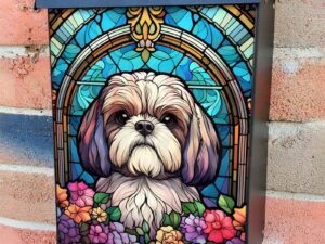 Stained Glass Shih Tzu Design Colonial Mailbox Cover