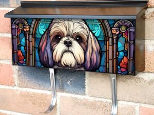 Stained Glass Shih Tzu Design Townhouse Mailbox Cover