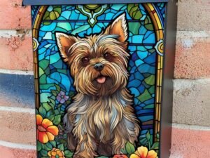 Stained Glass Yorkie  Design Colonial Mailbox Cover