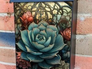 Stained Glass Succulents Design Colonial Mailbox Cover
