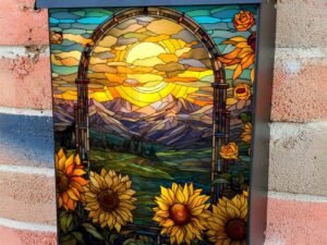 Stained Glass Summer Hills Design Colonial Mailbox Cover
