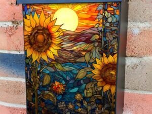 Stained Glass Summer Sunflowers Design Colonial Mailbox Cover
