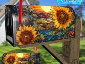 Stained Glass Summer Sunflowers Design Decorative Rural Farm Mailbox Cover