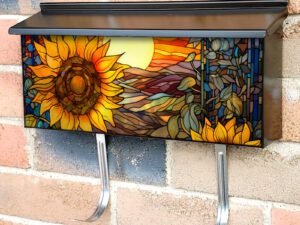 Stained Glass Summer Sunflowers Design Townhouse Mailbox Cover