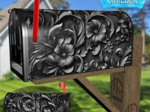 Black Metal Flowers Decorative Rural Farm Mailbox Cover