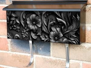 Black Metal Flowers Townhouse Mailbox Cover