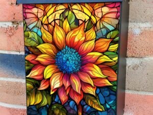 Stained Glass Sunflower Design Colonial Mailbox Cover