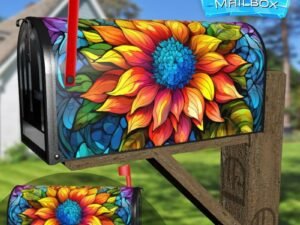 Stained Glass Sunflower Design Decorative Rural Farm Mailbox Cover