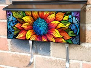 Stained Glass Sunflower Design Townhouse Mailbox Cover