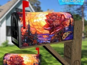 Stained Glass Summer Rose Design Decorative Rural Farm Mailbox Cover