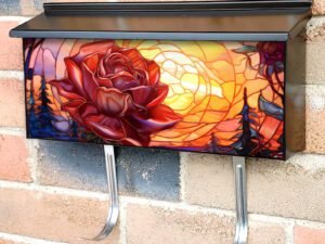 Stained Glass Summer Rose Design Townhouse Mailbox Cover