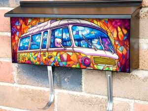 Stained Glass Hippy Wagon Design Townhouse Mailbox Cover