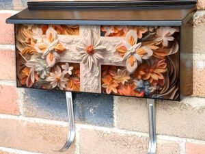 White Cross and Flowers Townhouse Mailbox Cover