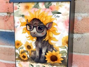 Cute Donkey and Sunflowers Colonial Mailbox Cover