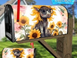 Cute Donkey and Sunflowers Decorative Rural Farm Mailbox Cover