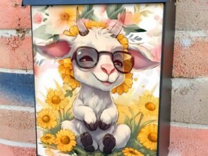 Cute Goat and Sunflowers Colonial Mailbox Cover