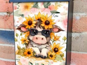 Cute Cow and Sunflowers Colonial Mailbox Cover