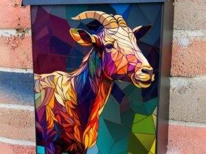 Stained Glass Goat Design Colonial Mailbox Cover
