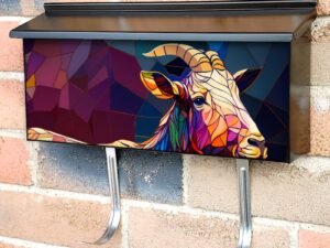 Stained Glass Goat Design Townhouse Mailbox Cover