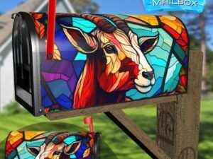 Stained Glass Goat Design #2 Decorative Rural Farm Mailbox Cover