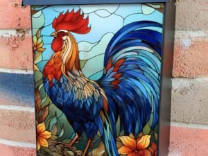 Stained Glass Pretty Rooster Design Colonial Mailbox Cover
