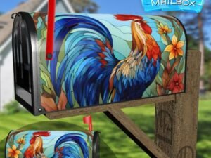 Stained Glass Pretty Rooster Design Decorative Rural Farm Mailbox Cover
