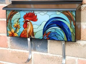 Stained Glass Pretty Rooster Design Townhouse Mailbox Cover