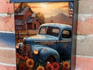 USA Truck and Farmhouse #2 Colonial Mailbox Cover