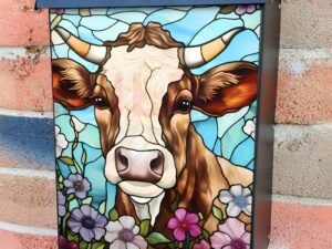Beautiful Cow and Flowers #1 Colonial Mailbox Cover