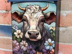 Beautiful Cow and Flowers #2 Colonial Mailbox Cover