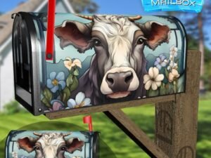 Beautiful Cow and Flowers #2 Decorative Rural Farm Mailbox Cover