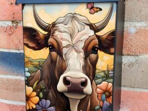 Beautiful Cow and Flowers #3 Colonial Mailbox Cover