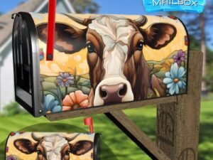 Beautiful Cow and Flowers #3 Decorative Rural Farm Mailbox Cover