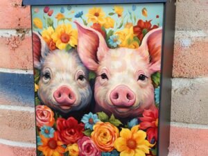 Little Piglets and Flowers Colonial Mailbox Cover