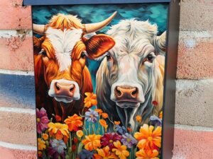 Pretty Cows and Flowers Colonial Mailbox Cover