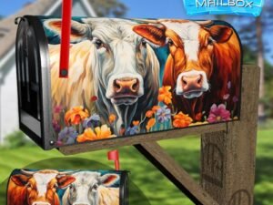 Pretty Cows and Flowers Decorative Rural Farm Mailbox Cover