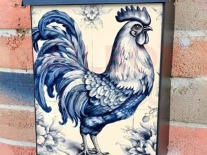 Blue Vintage Rooster Colonial Mailbox Cover