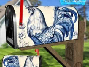 Blue Vintage Rooster Decorative Rural Farm Mailbox Cover