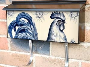 Blue Vintage Rooster Townhouse Mailbox Cover