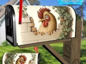 Peeking Angry Rooster Decorative Rural Farm Mailbox Cover