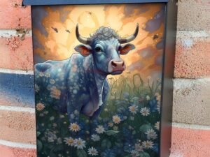 Beautiful Blue Cow Colonial Mailbox Cover