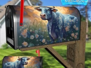 Beautiful Blue Cow Decorative Rural Farm Mailbox Cover
