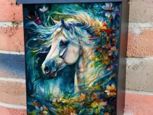 Beautiful Flower Horses #2 Colonial Mailbox Cover
