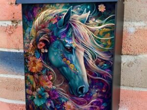 Beautiful Flower Horses #4 Colonial Mailbox Cover