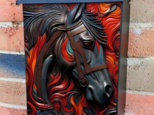 Tooled Leather Grey Horse Colonial Mailbox Cover