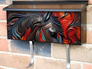 Tooled Leather Grey Horse Townhouse Mailbox Cover