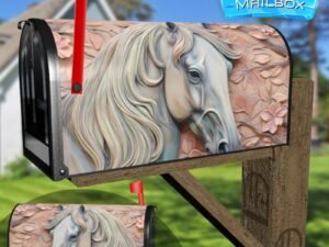 Pretty Grey Horse Decorative Rural Farm Mailbox Cover